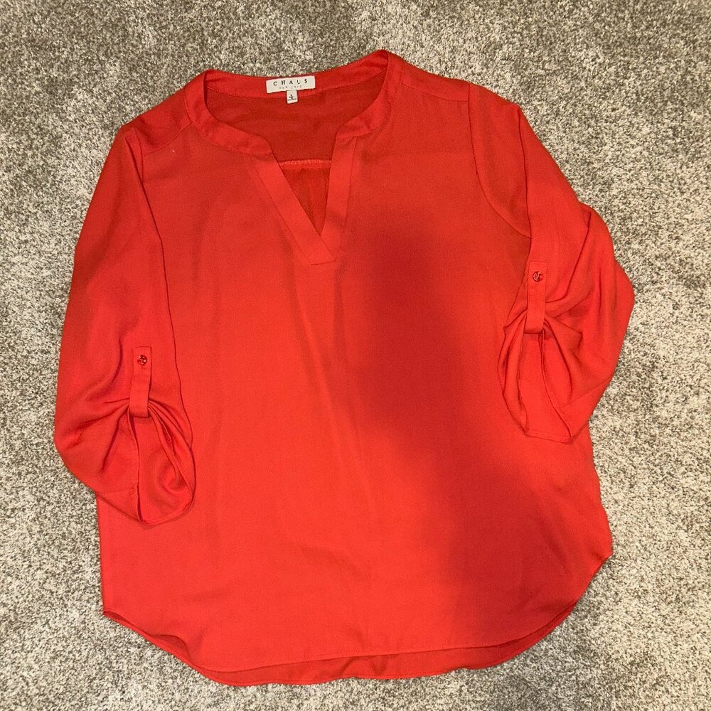 Chaus Split Neck Orange Blouse
